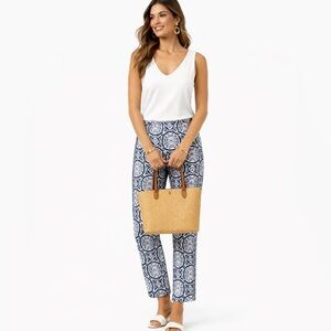 Gretchen Scott Gripeless Pull On Pant Sultan’s Dining Room Navy White Sz S💚